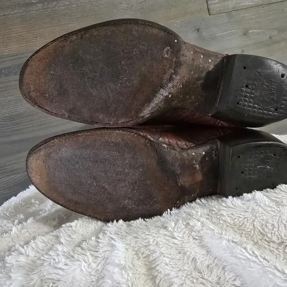 Vintage Tony Lama Brown Stitched Teju Lizard Leather Western Boots MENS SIZE 9